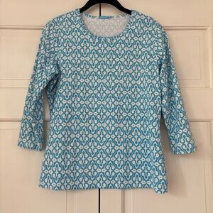 J. McLaughlin Catalina Cloth Shirt Signature Tee Blue‎ Patterned Top Size Small